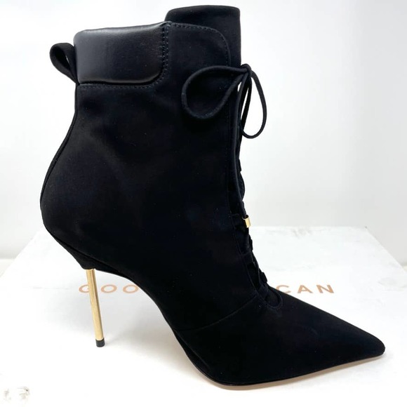 Good American Suede Pointed Toe Scandal Ankle Booties In Black Size 9.5 New - Picture 3 of 12